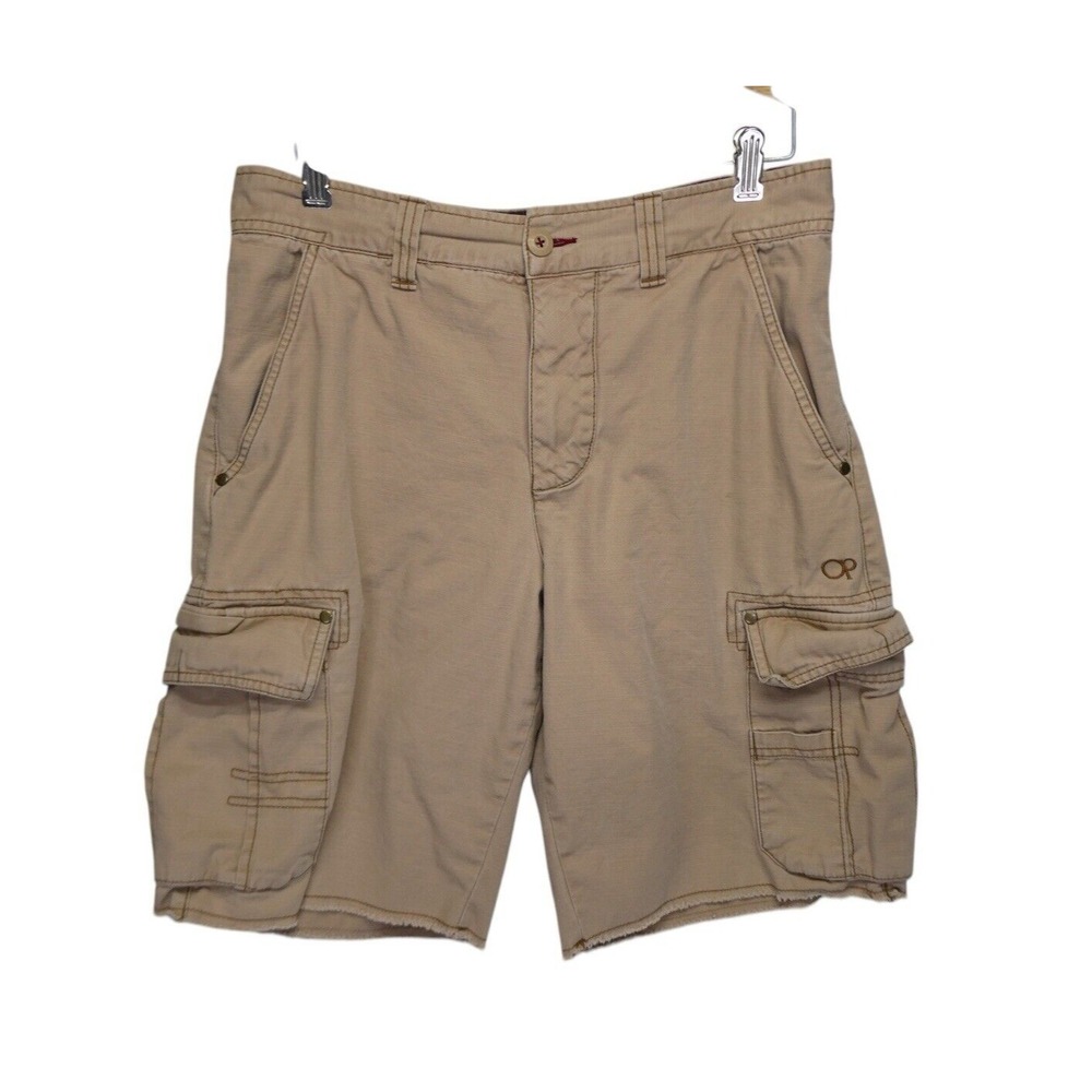 Y2K OP Ocean Pacific Men's Cargo Shorts size 34 Khaki Gorpcore‎ Utility raw hem